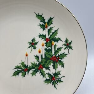 Vintage People Federal Savings Christmas Candles Holly Plate Platter 11" 1970s
